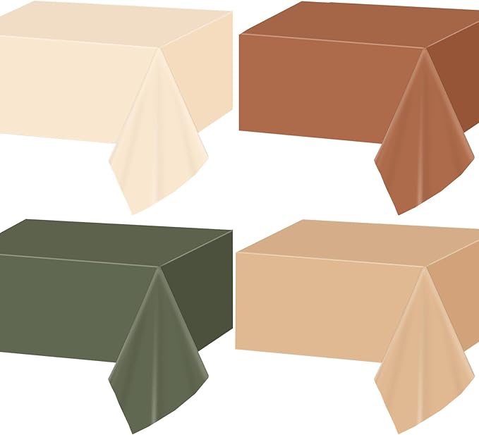 CHUNNIN 4Pcs Woodland Party Decorations Sage Green and Brown Tablecloth Party Supplies Forest Animal Plastic Table Cover Disposable for Birthday Baby Shower Party Favor
