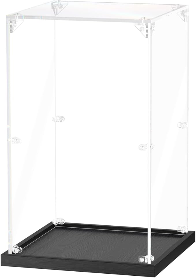 Acrylic Display Case for Collectibles Assemble Clear Acrylic Boxes for Display Lego Action Figures Doll Hobby Toys, Black Base (10 x 10 x 16 inches, 25 x 25 x 41cm)