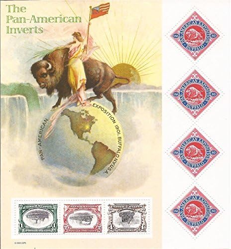 U.S. Pan American Inverts Full Sheet of 7 Stamps 3 Inverts & 4 x 80 Buffalo USA 2001 Scott #3505