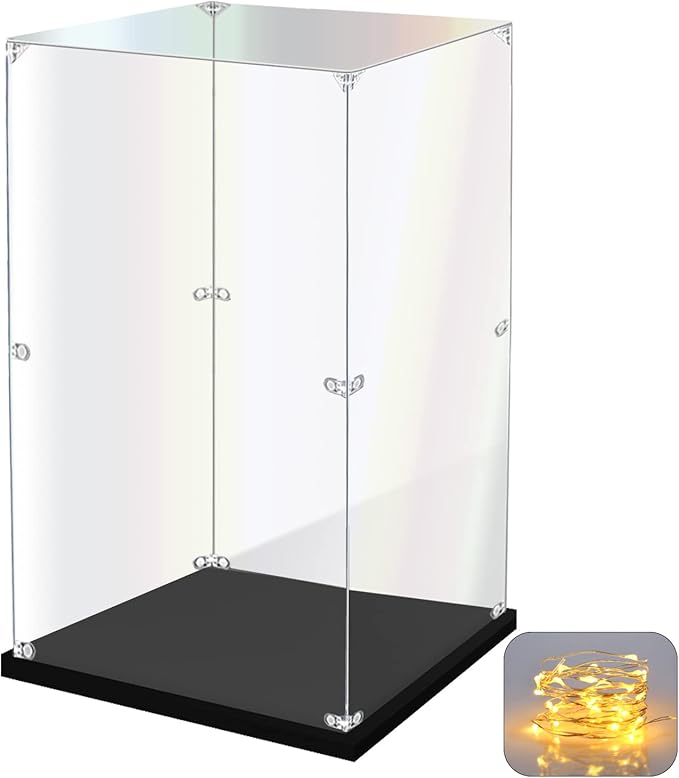 Acrylic Display Case for Collectibles Assemble Clear Acrylic Display Box for Lego Alternative Glass Case for Showcasing Figures Doll Toys Home Storage(8x8x14 inch, 20x20x35 cm)
