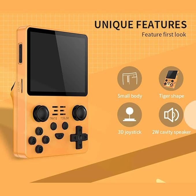 RGB20S Handheld Game Console Built-in 15,000 Games 64G 3.5 Inch IPS Screen Open Source System, Retro Games Consoles Classic Emulator (Yellow)