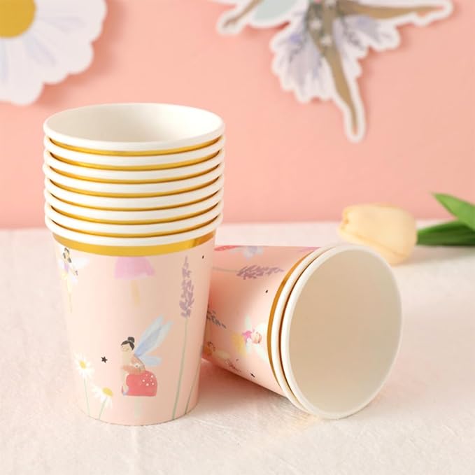 57Pcs Fairy Disposable Tableware Set Flower Fairies Mushroom Party Plates Cups Napkins Sets Fairy Cake Topper Banner Fairy Party Decorations Supplies Girls Birthday Party Decor(10 Guests)