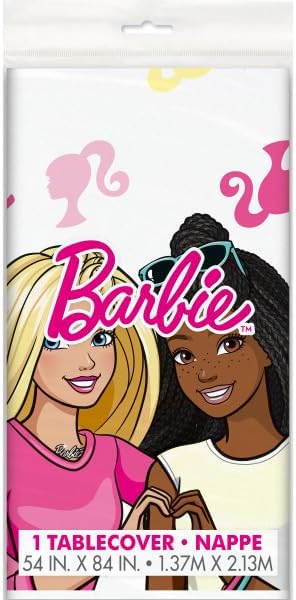 Unique Barbie Birthday Party Supplies Decoration Bundle Pack Includes 2 Plastic Table Covers and 1 Dinosaur Sticker Sheet