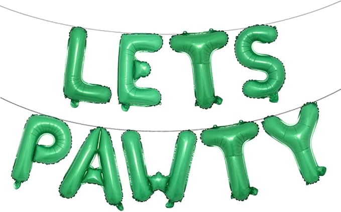 9PCS 16'' Foil Balloon Dog Pet Birthday Lets Pawty Balloons,Happy Birthday Banner for Pet Dog Party Supplies Decoration Set (PAWTY Green)