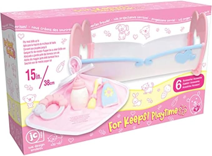 JC Toys Baby Doll Rocking Crib for Keeps Playtime! | Fits Dolls up to 15" | Includes Bed Time Accessories | Ages 2+, Pink