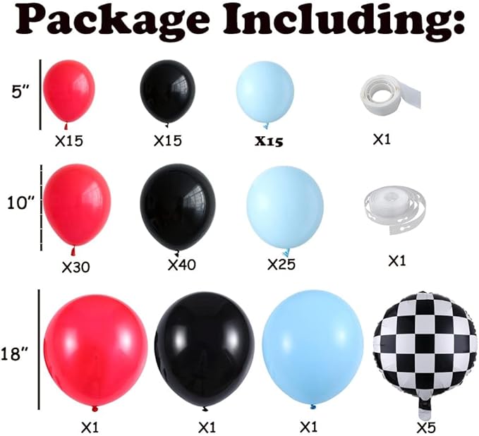 Race Car Balloons Arch Garland Kit 148PCS Red Blue Black Checkered Flag Foil Balloon Racing Car Theme Two Fast 2nd Birthday Party Supplies for Boys