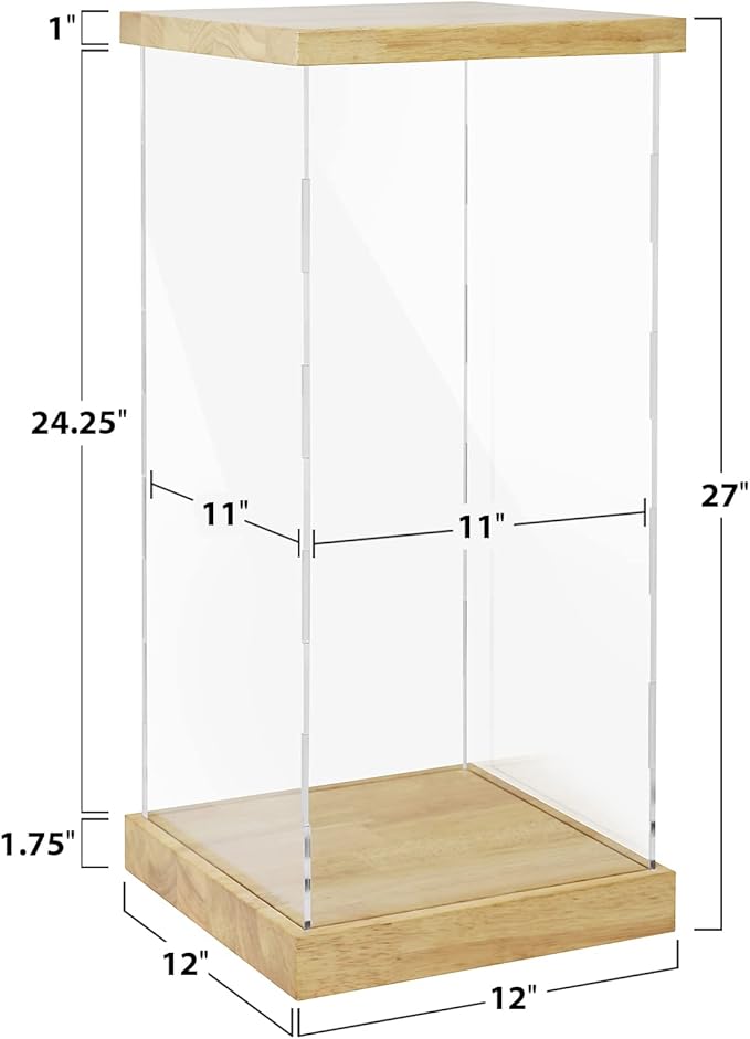 BenchPro Clear Acrylic Display Case for Trophy, Collectibles, Assemble Cube Display Box Stand Dust Proof Protection Showcase for Action Figures Toys. (1.75" & 1" Thick Wood, 27" H x 12" L x 12" D)