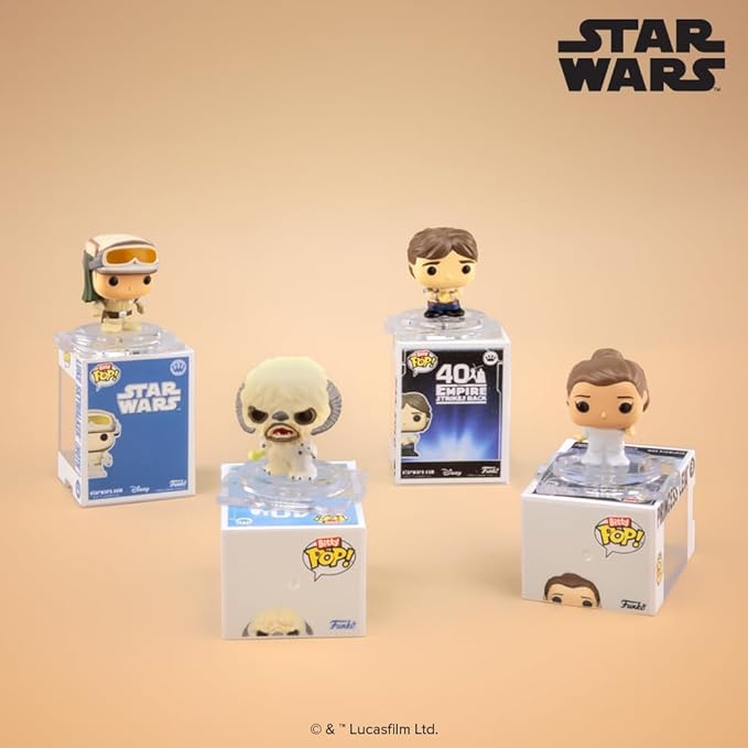 Funko Bitty Pop! Star Wars - Luke Skywalker (Hoth), R2-D2, Chewbacca, & A Surprise Mystery Figure - 0.9 Inch (2.2 Cm) Collectable - Stackable Display Shelf Included - Gift Idea - Cake Topper