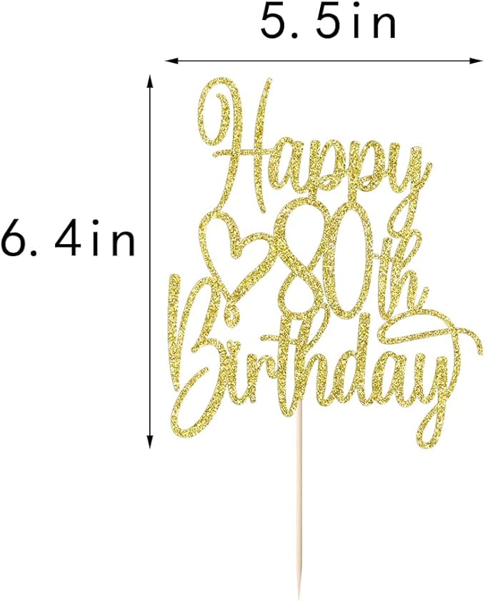 Gold Glitter Happy 80th Birthday Cake Topper - Cheers to 80 Years Cake Topper, 80 & Fabulous Cake Decoration for Hello 80th Birthday Anniversary Party Cake Decorations Supplies