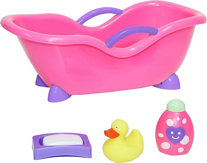 JC Toys Deluxe Doll Accessory Bundle | High Chair, Crib, Bath and Extra Accessories for Dolls up to 11" | Fits 11" La Baby & Other Similar Sized Dolls, Pink (81453)