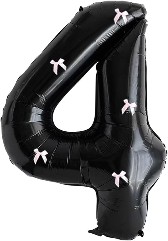 PLAP Birthday Number Balloon Bow Black Party Supplies 32 "Birthday Number Decoration (Number 4)