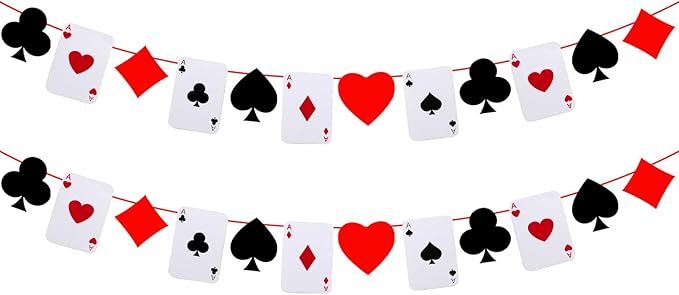 Sherr 2 Pcs Poker Theme Party Decorations 10 ft Pre-Strung Poker Birthday Banner Hanging Dice Garland for Game Night Bachelorette Theme Party Favors Graduation Supplies (Classic Style)