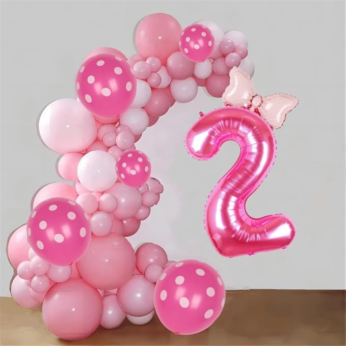 40 Inch Pink Number 2 Balloon with Mini Bow Balloon for Girls 2nd Birthday Decorations, Mouse Pink Princess Western Cowgirl Theme Birthday Party Balloons Decorations Supplies