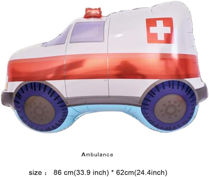 3PCS Rescue Vehicle Balloons Police Cars Fire Trucks Ambulances Mylar Foil Balloons for Kid Birthday Party Wedding Baby Shower Rescue Theme Party Home Decorations Supplies