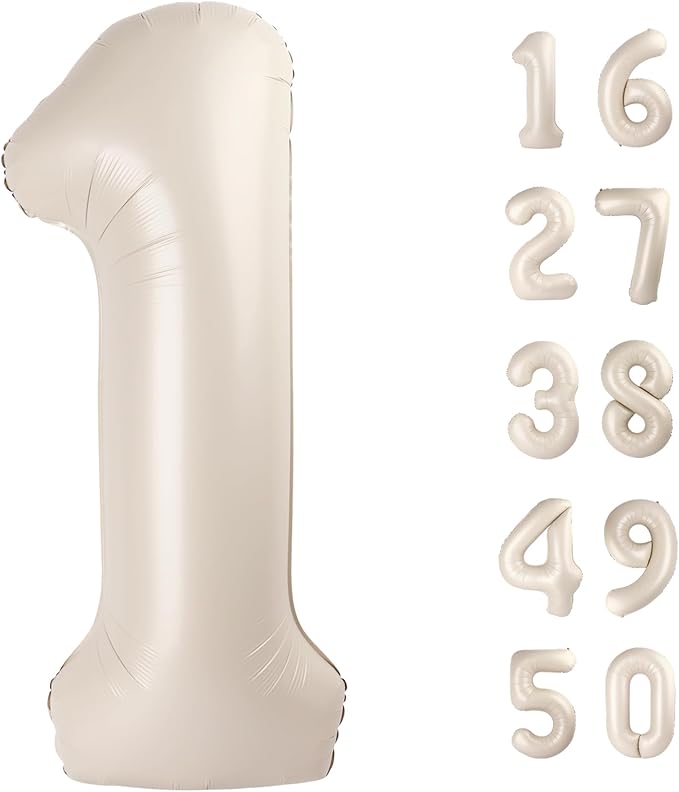 40 Inch Milk White Balloon Number 1 First Birthday Jumbo Mylar Foil Helium Cream Balloon for 10 11 12 13 14 15 21 31 Birthday Digital for Birthday Party Wedding Anniversary Party Decorations