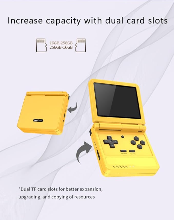 Powkiddy V90S Retro Handheld Console - 10,000+ Preloaded Games, Foldable Clamshell Design, 3.5" IPS Screen, 4-6 Hour Battery, Dual TF Slots (Red)