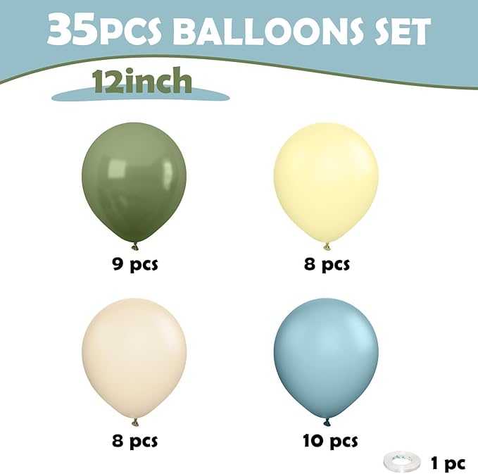 Sage Green Blue Balloons, 12 Inchs Dusty Blue Yellow Avocado Green Apricot Balloons for Girls Kids Birthday Party Wedding Anniversary Engagement Bridal Baby Shower Decorations