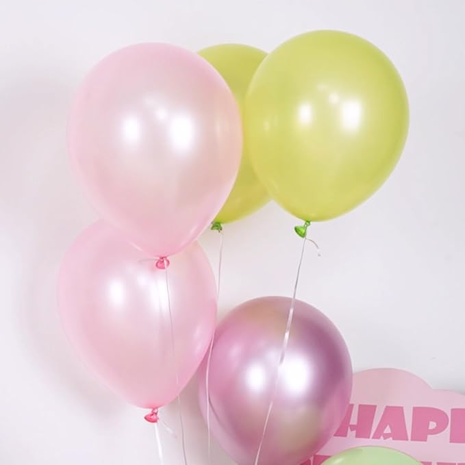 Maca Pink Metallic Pearl Balloons - 12 Inch Sage Green Pink Latex Balloons for Girls Jungle Birthday Baby Shower Wedding Party Decoration