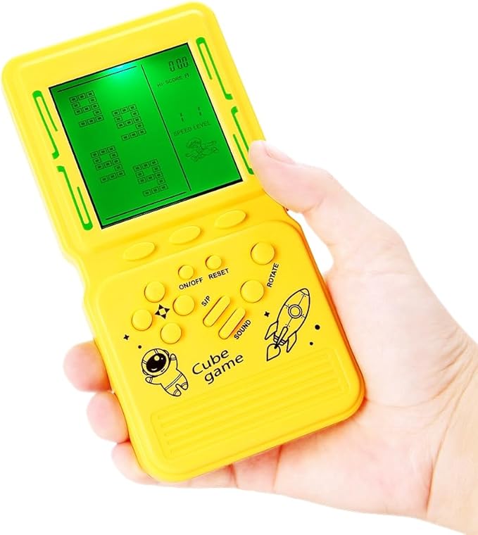 CZT New Block Game Console Green Backlight Large Screen More Convenient for Playing Games Classic Nostalgia Puzzle Built-in 999 in 1 Brick Game Children's Gift (Yellow)