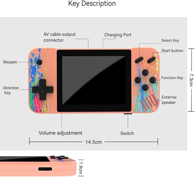 Retro Handheld Game Console, 3.5-inch HD Screen, 800 Classic Games, Single Player or 2-Person Game Mode, Gameboy，Retro Gaming Console，Grey/Pink (Pink)