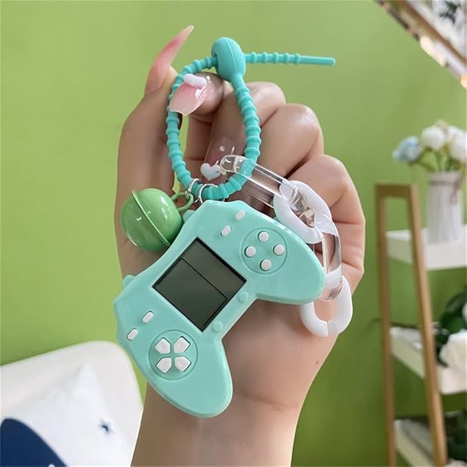 Pendant Retro Classic Game Console Keychain Playable Electronic Miniature Handheld Mini Games Machine with Keychain Ring Gift (RR)