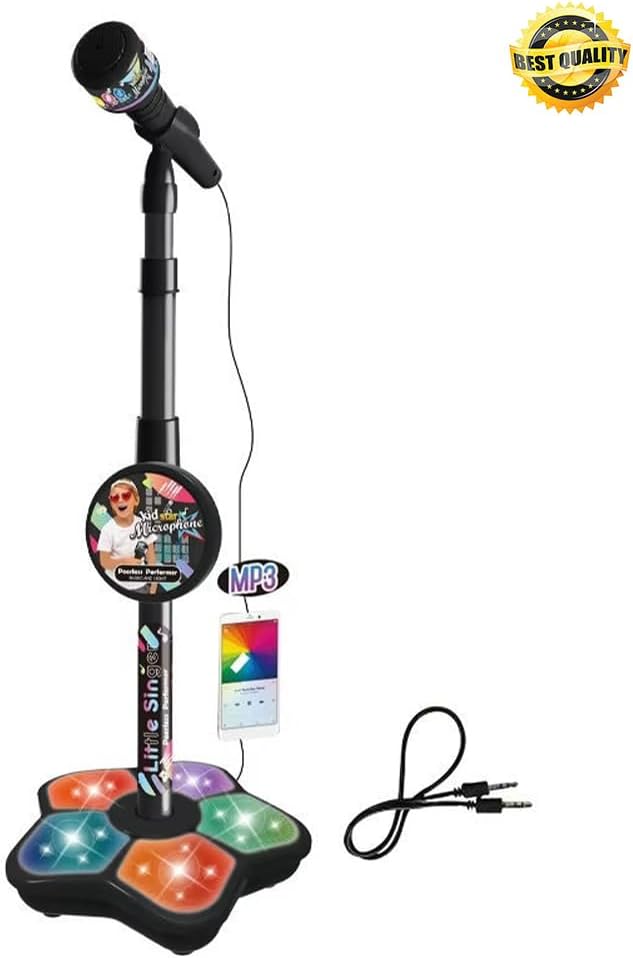 2026 New Kids Star Microphone with Stand - Portable Karaoke Machine Toy with Built-in Music, Colorful Lights & Echo Effects, Adjustable Height for Singing, Music Play
