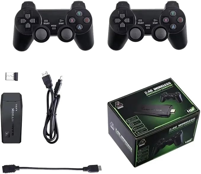 Wireless Retro Game Console Stick, Plug & Play with Dual 2.4G Controllers, 4K HDMI Output for TV, 23 Simulators & Over 40,000 Classic Games - Preloaded Arcade Machine (128G with 40000Games)