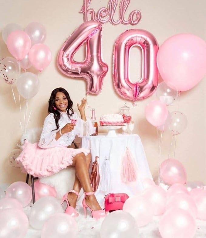 Number Balloons 40, 40 Inch Pastel Pink 40th Birthday Decoration for Women & Men, Large Foil Party Decorations for Engagement Celebration Memorial Day's Supplies