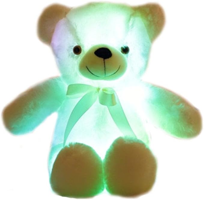 Creative Light Up LED Inductive Teddy Bear Stuffed Animals Plush Toy Colorful Glowing Teddy Bear, 20- Inch(White)