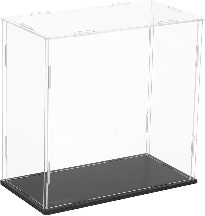 uxcell Acrylic Clear Display Case for Collectibles Self-Assemble Display Boxes, Black Base Dustproof Countertop Storage Box for Collectibles Action Figures, 7.9 x 3.9 x 7.9 Inch
