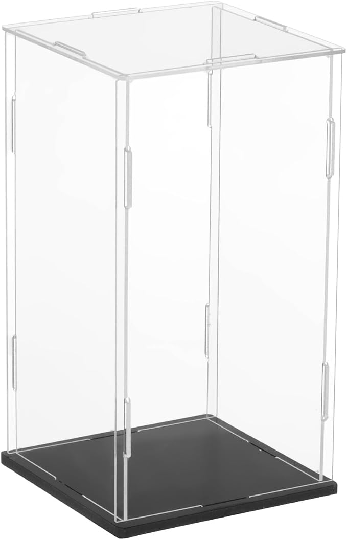 uxcell Acrylic Clear Display Case for Collectibles Self-Assemble Display Boxes Black Base Dustproof Countertop Storage Box for Collectibles Figures, 3.9 x 3.9 x 7.9 Inch