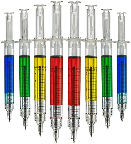 Bedwina Syringe Pens - (Bulk Pack of 24) Retractable Fun Multi Color Novelty Pen for Nurses, Nursing Student School Supplies, Birthdays, Stocking Stuffers and Toy Party Favor Gifts