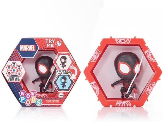 Wow! PODS Spiderman Collection - Miles Morales | Superhero Light-Up Bobble-Head Figure | Official Marvel Collectable Toys & Gifts, 4 inches