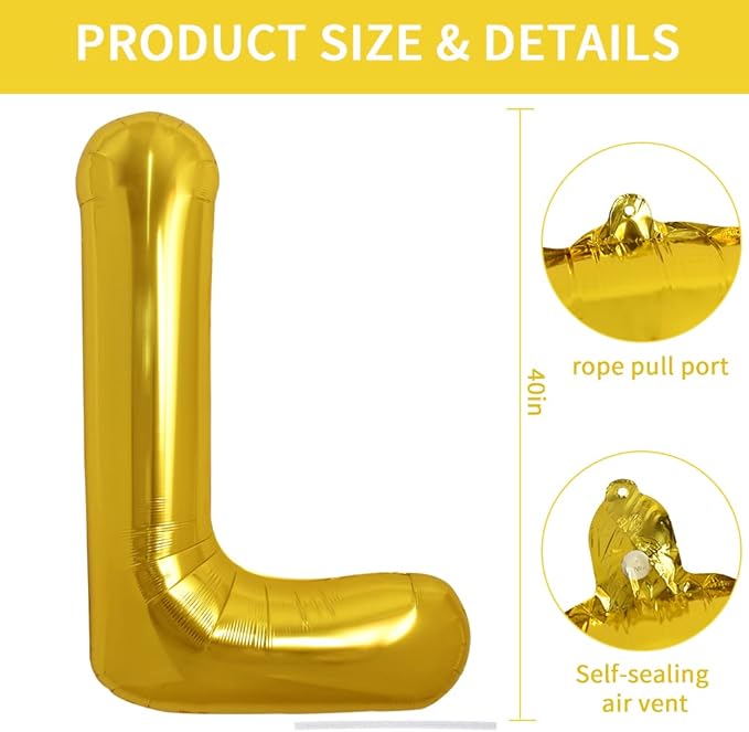 TONIFUL 40 Inch Large Gold Letter L Balloons Helium Balloons,Foil Mylar Big Balloons for Birthday Party Anniversary Supplies Decorations