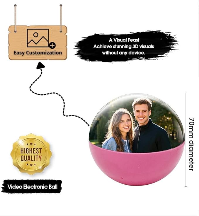 2.7" Crystal Ball Video Player,Memory Orb,Personalized Digital Photo Video Player with Digital & Heartbeat Display,Uploadable Videos & Photos Through Mobile APP,for Anniversary Birthday