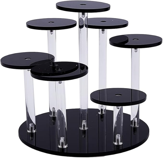 Acrylic Display Stand 7-Tier Action Figure Stand 5.9x5.8 Inch Multilevel Acrylic Risers Collectibles Organizer Holder Black Layered Display Stands for Figures Collectibles Toys Dolls Jewelry
