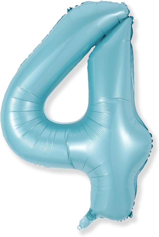4 Balloons Number, 40 Inch Large Light Blue Number 4 Balloon, Baby Blue Foil Self Inflating Helium for Boys Kids 40th 15th Age Birthday Party Decorations Anniversary Party Decoration Supplies