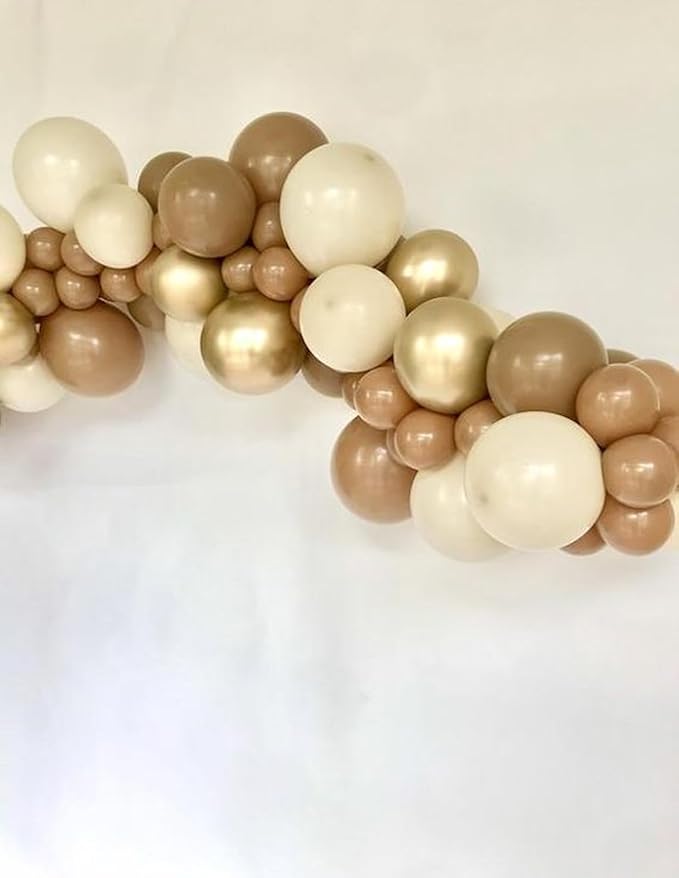 Retro Brown Cream & Metallic Sand Gold Balloons - 12 Inch, Perfect for Birthday, Baby Shower, Wedding & Boho Decorations