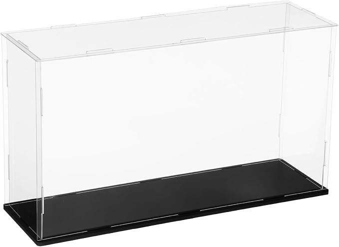 uxcell Acrylic Clear Display Case for Collectibles Self-Assemble Display Clear Boxes with Black Base Dustproof Countertop Storage Box for Collectible Figures, 13.8 x 3.9 x 7.9 Inch