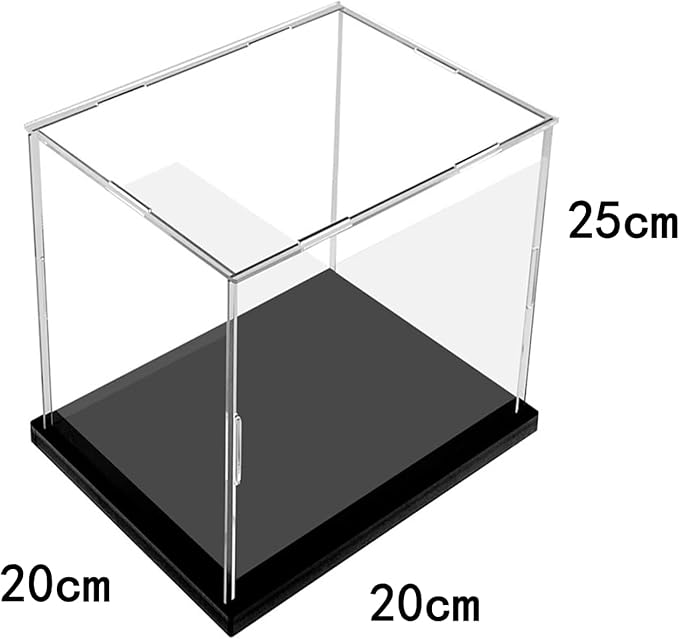 Clear Acrylic Display Case, Assemble Cube Display Box Stand with Black Base, Dustproof Protection Showcase for Collectibles Memorabilia Figurines (8*8*10inch;20*20*H25cm)
