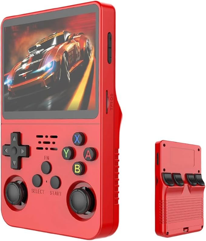 R36s-Retro Handheld Game Console with 128G 3.5 Inch IPS Screen Built-in 20000+ Classic Games Open Source Linux System Portable Pocket Video Player with 3200mah Battery (Red)