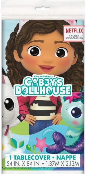 Gabbys Dollhouse Birthday Party Supplies Bundle includes 2 Plastic Table Covers and 1 Dinosaur Sticker Sheet