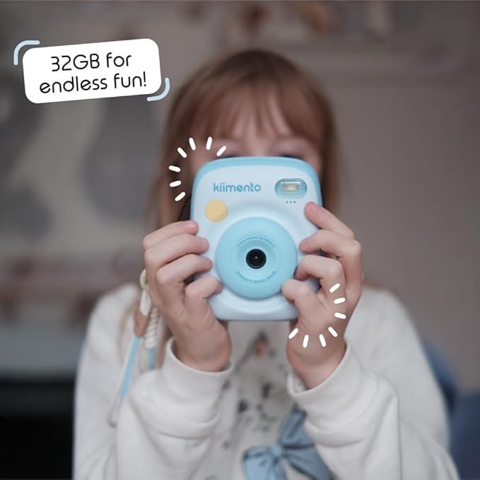 kiimento Instant Print Digital Camera, Ink-Free Thermal Printing with 4 Color-Themed Paper Options, 2.4” HD Screen, Selfie Lens, 48MP Photo, 1080p Video, 32GB Memory Card – Model P2 (Sky Blue)