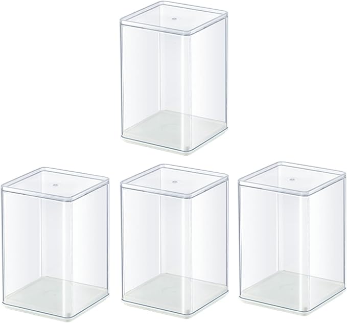 4 Pack Clear Figure Display Case 3x3x4.5 inch Small Acrylic Figurine Storage Box Showcase for Collectibles Minifigure Mini Dolls Toys Organizer
