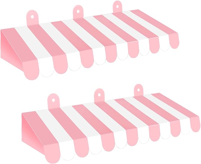 2 Pcs Circus Awning Wall Decorations 3D Carnival Striped Awnings for Carnival Theme Party Ice Cream Station Classroom Decoration Circus Party Supplies (Pink and White)