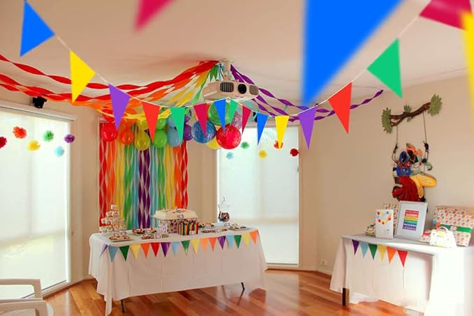Piokio 100ft Colorful Flag Banner Party Celebrations Graduation Decorations, for Party, Birthdays, Classroom Decorations