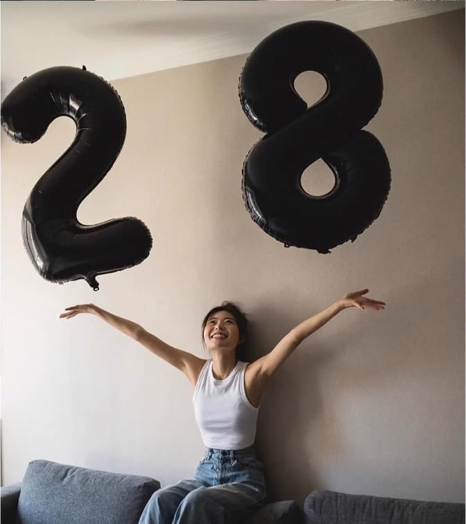 40 Inch Black Number 28 Digital Balloon,Jumbo Mylar Foil Helium Balloon for 28 Balloons for Birthday Party,Wedding Anniversary Party Decorations
