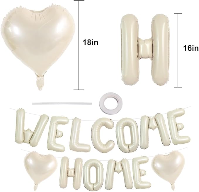 TONIFUL Welcome Home Balloons,16 Inch Cream White Welcome Home Foil Balloons Banner Welcome Home Party Decorations for Homecoming Party Decorations House Warming Party Family Gathering Supplies