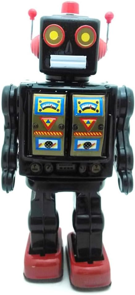 Charmgle Retro Tin Toys Walking Robot, Electric Rotating Desk Robot with Gun Fire Sound, Adult Collection Birthday Gifts Party Favor Handmade Robots Black