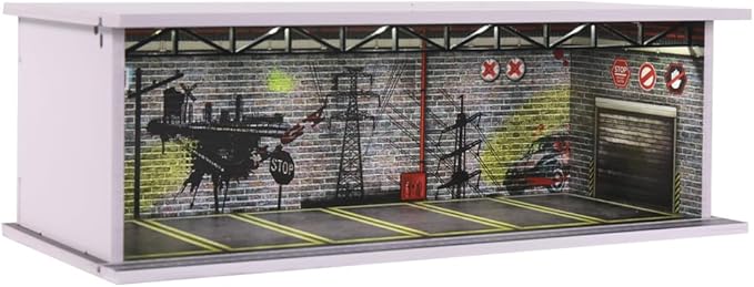 1/64 Hot diecast Wheels Cars Display case - 1/64 Scale Model Cars scenarios Display Box with LED Light and Acrylic Cover, Scenes Parking lot Diorama Storage Garage 6 Parking Spaces (Industry)